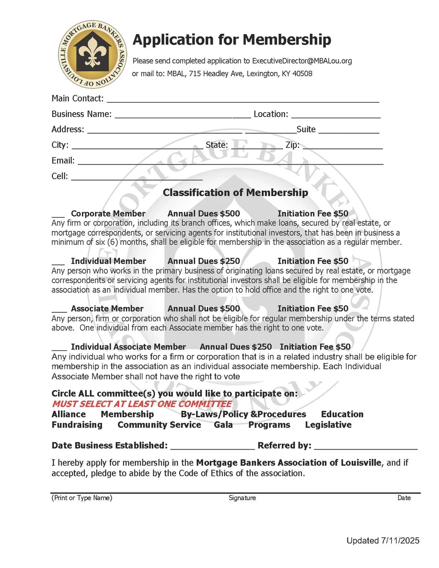 MBAL 2026 Membership Application, page 1